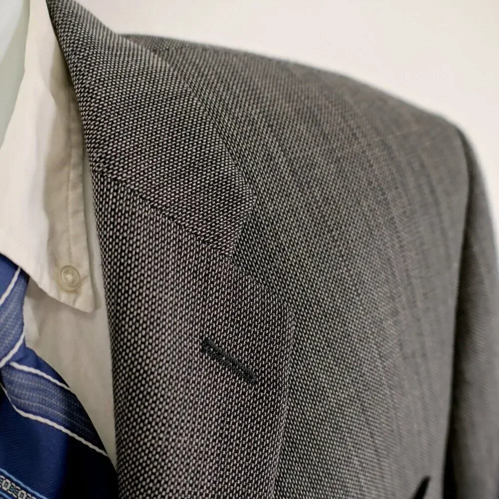 Calvin Klein Lord‎ & Taylor White Black Check Textured Wool 2 Button Blazer 44S